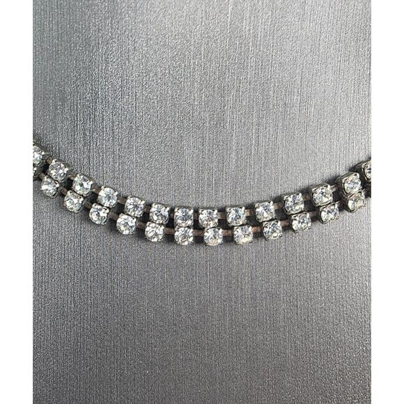 Vintage Double Strand Rhinestone Mid Century 1950s Choker Necklace - Picture 3 of 4